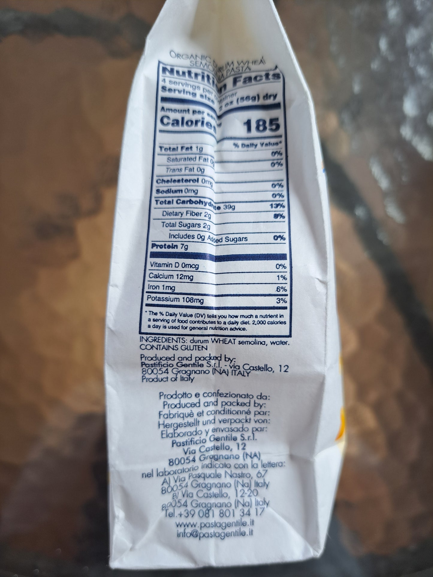 Nutritional facts label on a food package with a blurred background