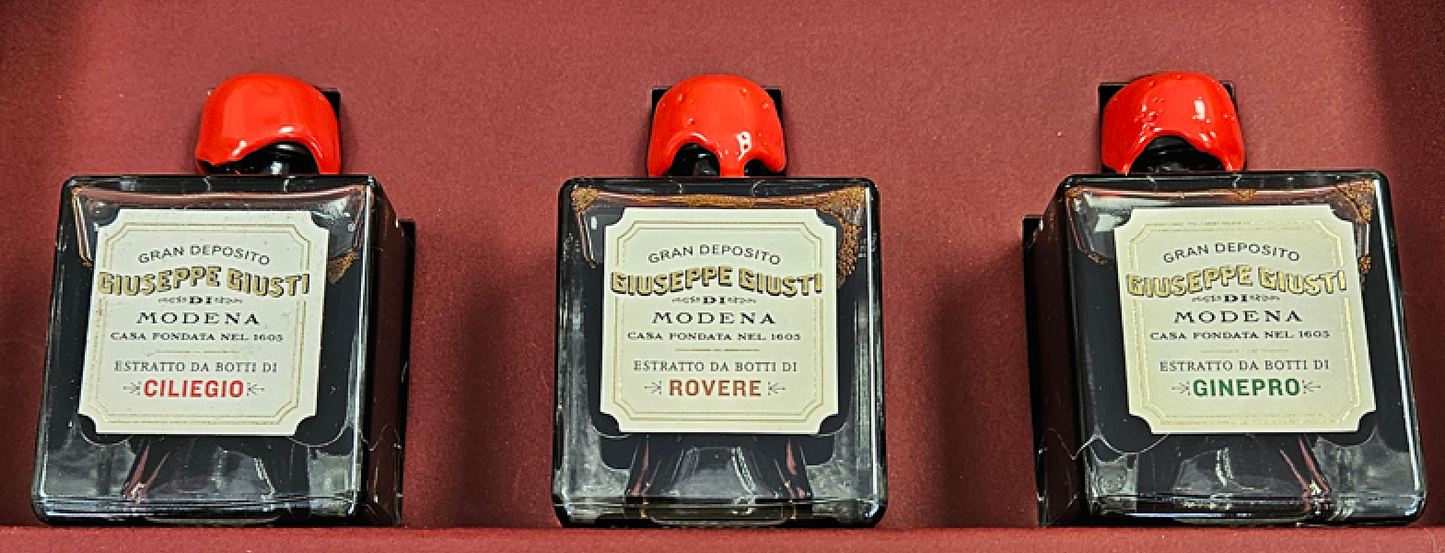 Giusti Italian Balsamic Vinegar Gift Set - Collection of 3 Aceto Balsamic Di Modena Aged in Oak, Juniper, and Cherry Wood