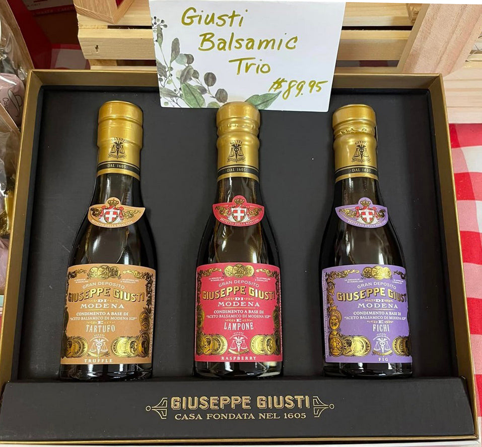 Giusti Balsamic Vinegar Trio set - Condiments with Truffle, Fig and Raspberry