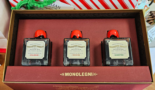 Giusti Italian Balsamic Vinegar Gift Set - Collection of 3 Aceto Balsamic Di Modena IGP Aged Artisan Italian Balsamic Vinegar From Modena Italy, Aged in Oak, Juniper, and Cherry Wood