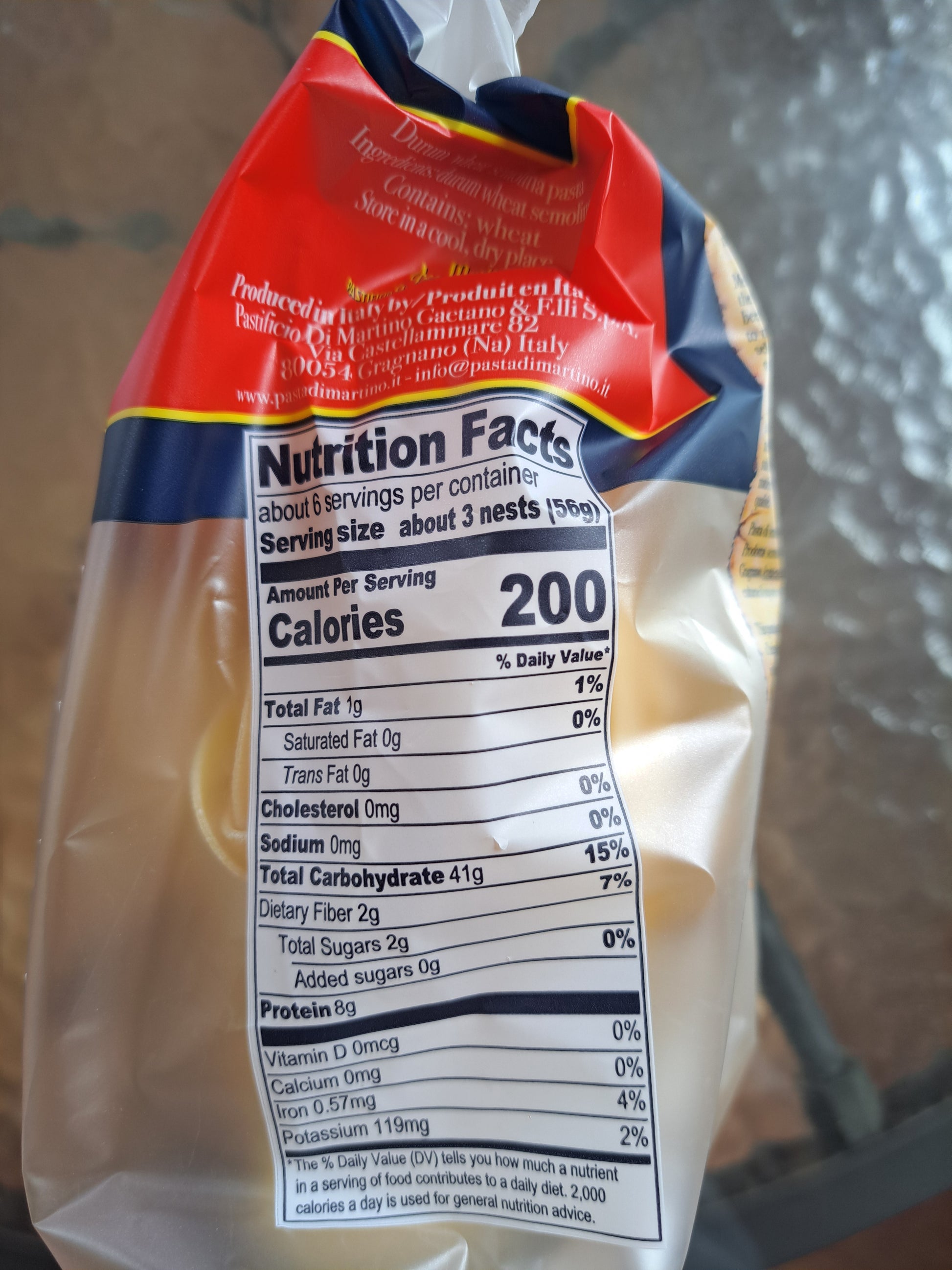 Nutrition facts label on a package of pastries with a blurred background