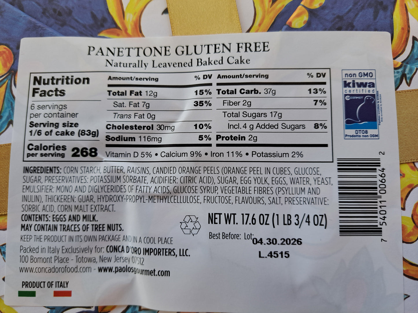 Panettone Gluten Free Label