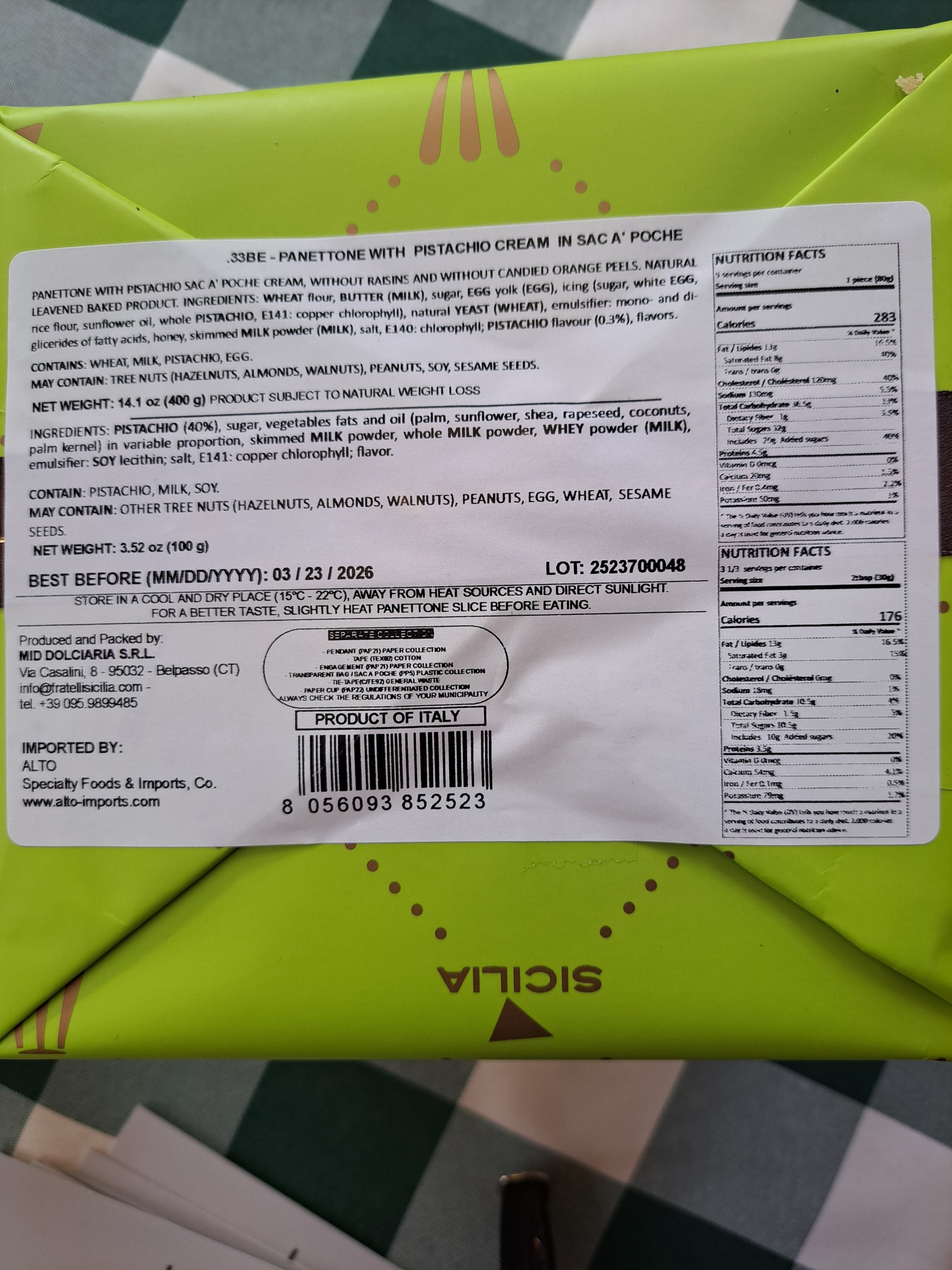 Pistachio Panettone Info