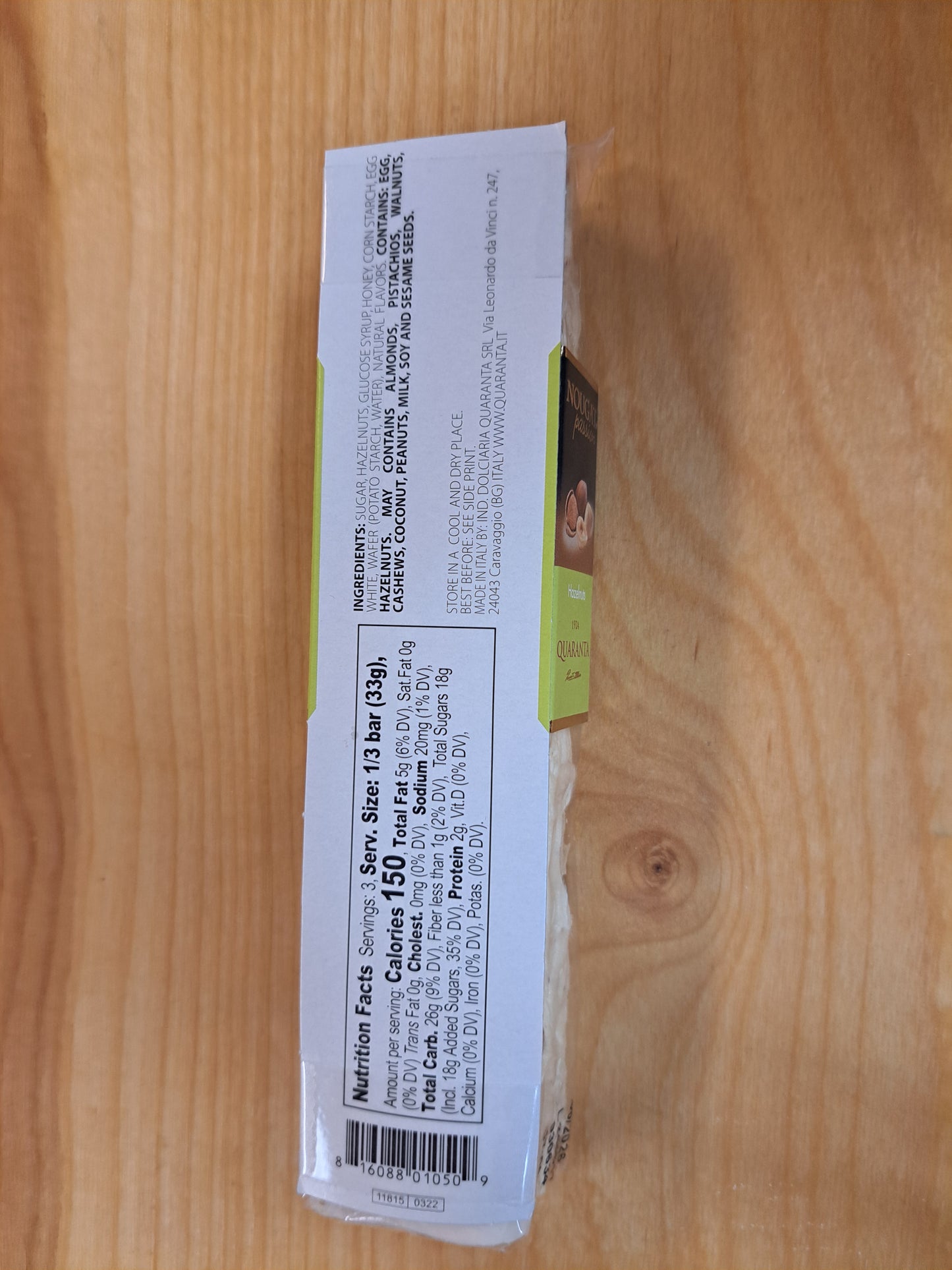 Product packaging on a wooden surface