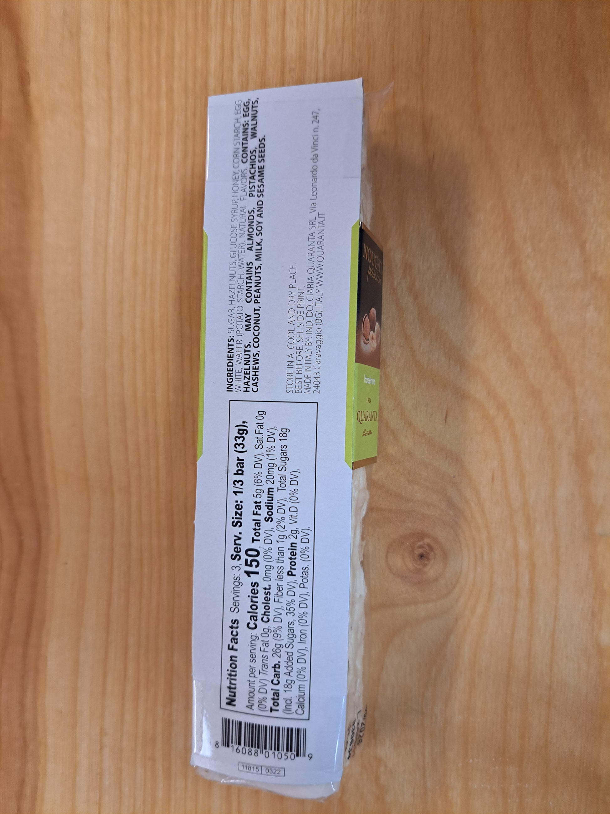 Product packaging on a wooden surface